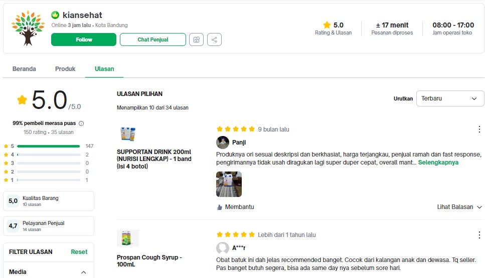 kiansehat tokopedia store